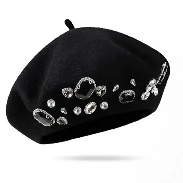 Women's Wool French Beret – Rhinestone Decor & Warm Winter Hat - Image 4