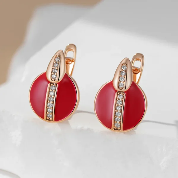 Red Enamel Drop Luxury Earrings – Rose Gold & Zircon – Image 5