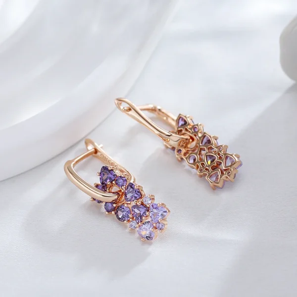 Shiny Purple Drop Luxury Earrings – Rose Gold & Zircon - Image 4