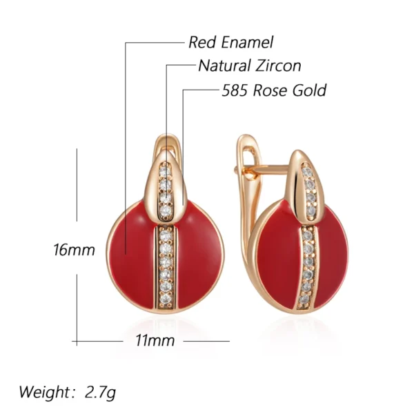 Red Enamel Drop Luxury Earrings – Rose Gold & Zircon – Image 2