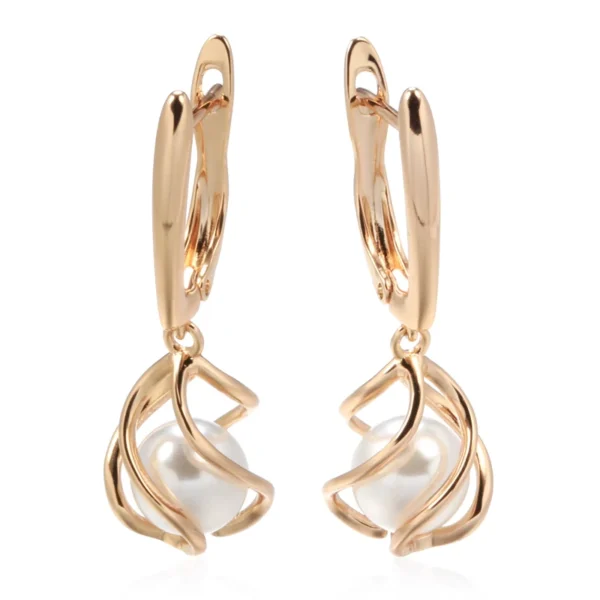 Hollow Pearl Drop Luxury Earrings – Rose Gold & Zircon