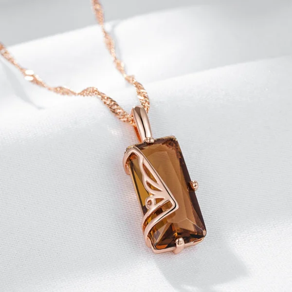 Light Brown Square Luxury Pendant Necklace – Rose Gold & Zircon – Image 5