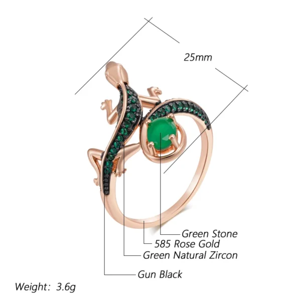 Green Lizard Luxury Ring – Rose Gold & Zircon – Image 2