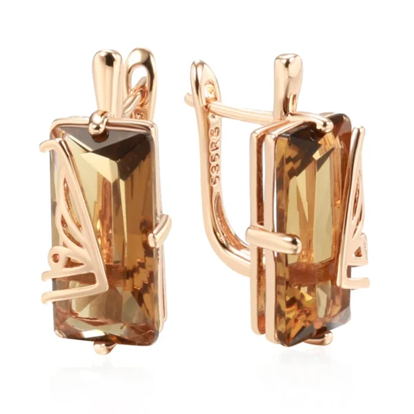Light Brown Square Drop Luxury Earrings – Rose Gold & Zircon