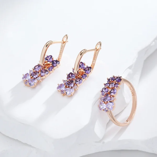 Shiny Purple Drop Luxury Earrings – Rose Gold & Zircon - Image 5