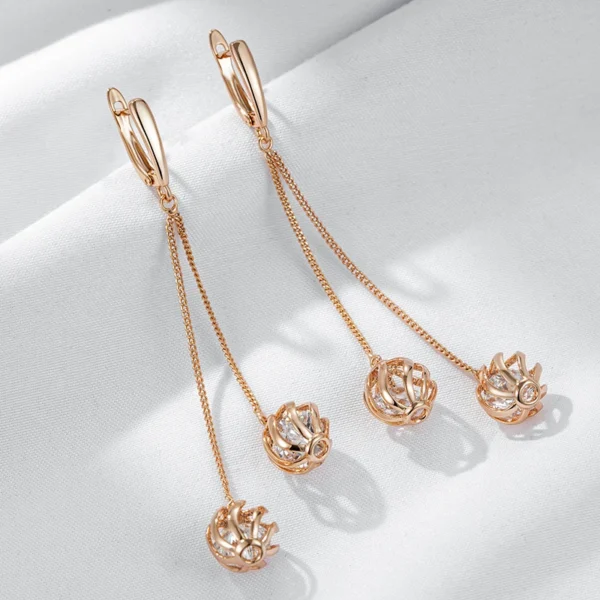 Long Tassel Drop Luxury Earrings – Rose Gold & Zircon - Image 5