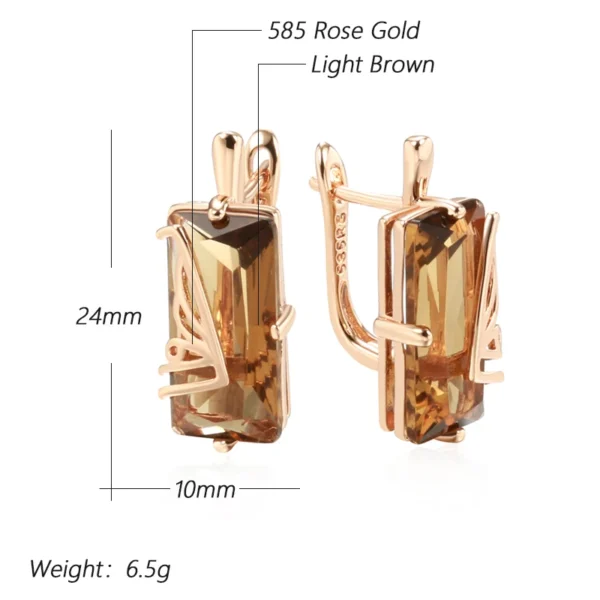 Light Brown Square Drop Luxury Earrings – Rose Gold & Zircon - Image 2