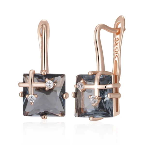Shiny Grey Drop Vintage Luxury Earrings – Rose Gold & Zircon