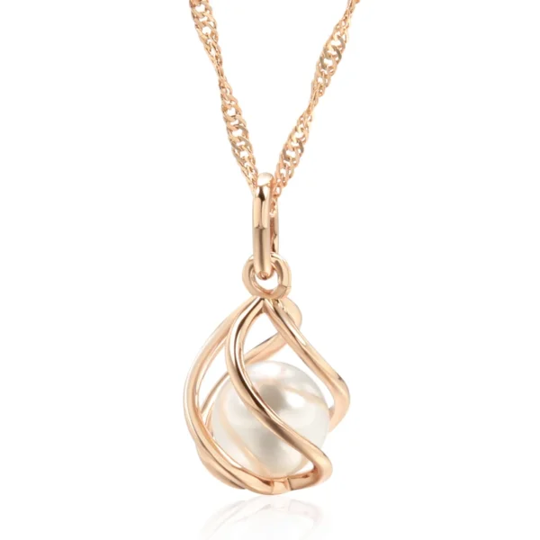 Hollow Pearl Luxury Pendant Necklace – Rose Gold & Zircon