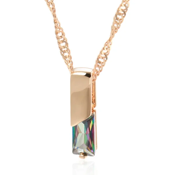 Square Colorful Luxury Pendant Necklace – Rose Gold & Zircon