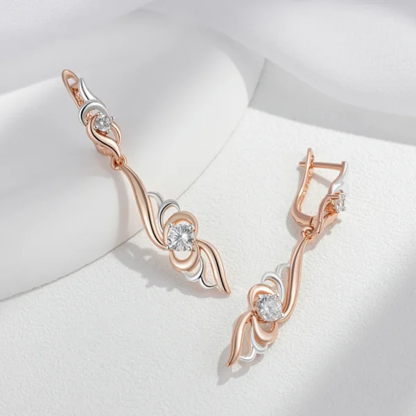 Flower Drop Silver Luxury Earrings – Rose Gold & Zircon - Image 4