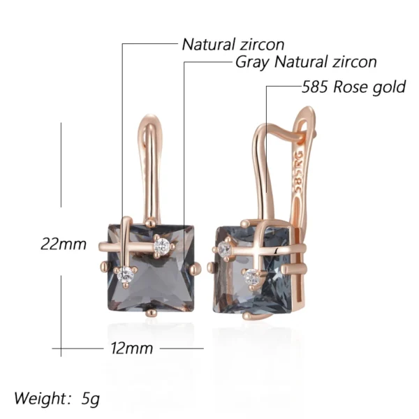 Shiny Grey Drop Vintage Luxury Earrings – Rose Gold & Zircon – Image 2