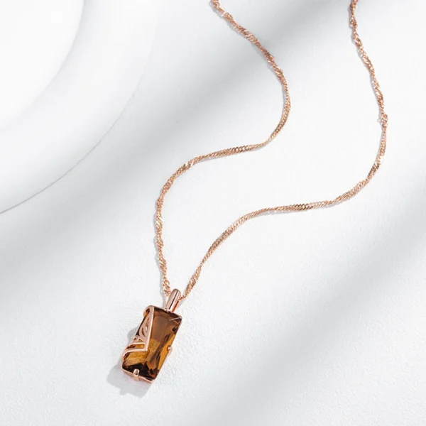 Light Brown Square Luxury Pendant Necklace – Rose Gold & Zircon – Image 4
