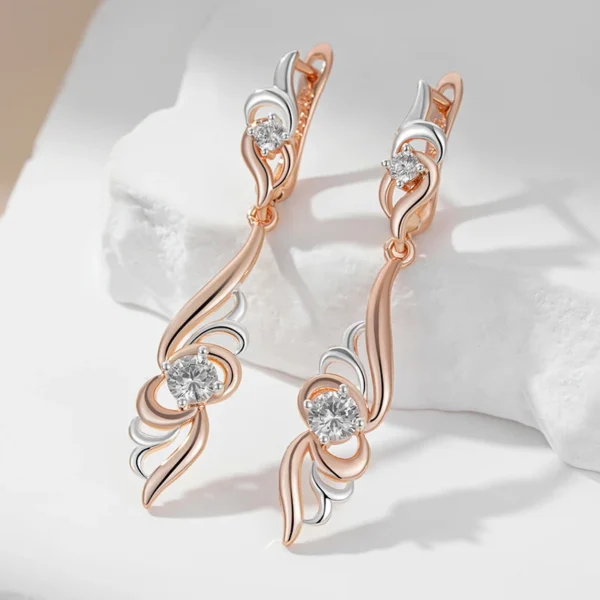Flower Drop Silver Luxury Earrings – Rose Gold & Zircon - Image 3
