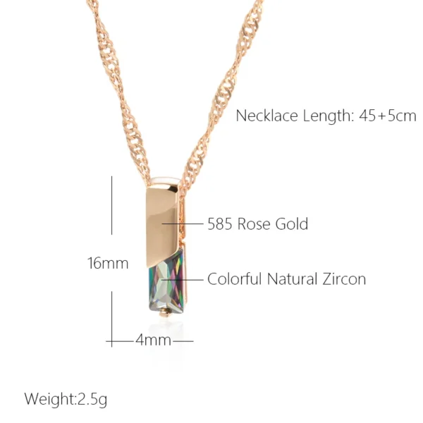 Square Colorful Luxury Pendant Necklace – Rose Gold & Zircon – Image 2