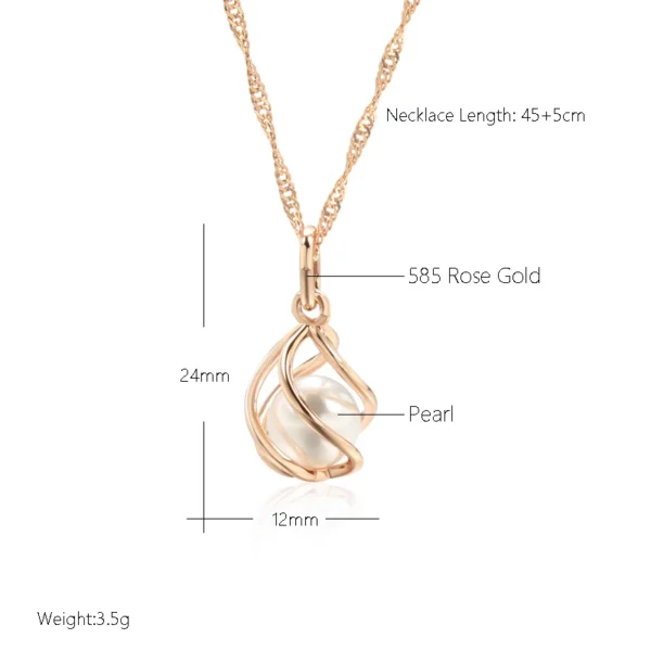 Hollow Pearl Luxury Pendant Necklace – Rose Gold & Zircon - Image 2