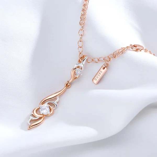 Flower Silver Luxury Pendant Necklace – Rose Gold & Zircon – Image 3