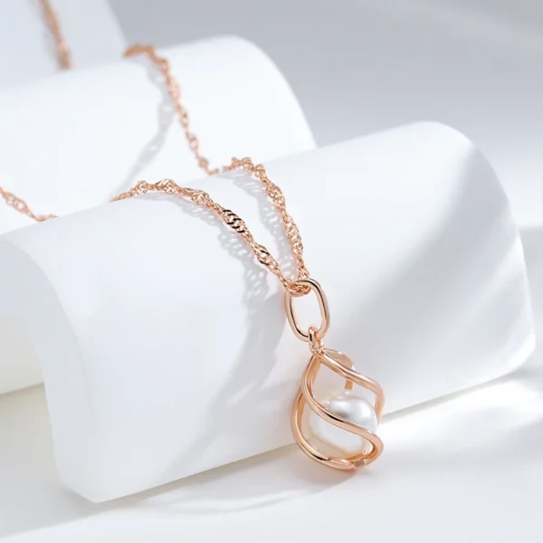 Hollow Pearl Luxury Pendant Necklace – Rose Gold & Zircon - Image 3