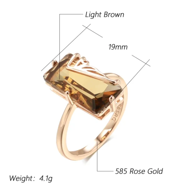 Elegant Light Brown Square Luxury Ring – Rose Gold & Zircon – Image 2