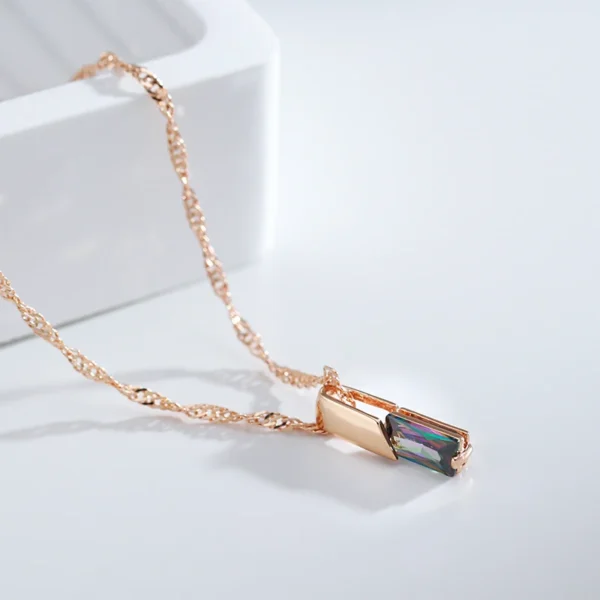 Square Colorful Luxury Pendant Necklace – Rose Gold & Zircon – Image 5