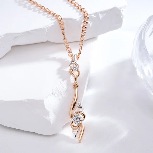 Flower Silver Luxury Pendant Necklace – Rose Gold & Zircon – Image 4