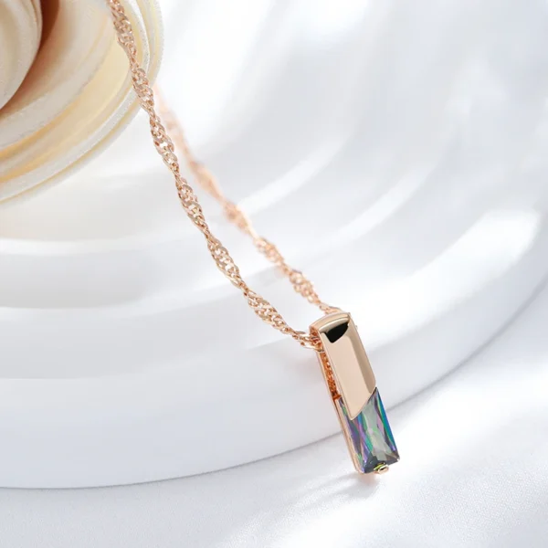 Square Colorful Luxury Pendant Necklace – Rose Gold & Zircon – Image 4
