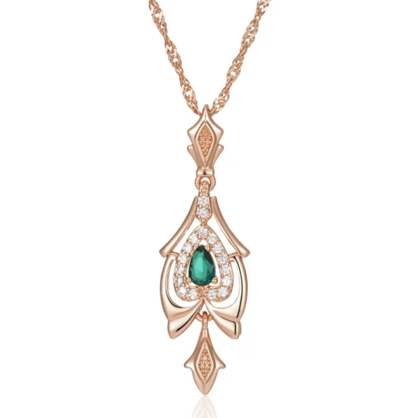 Green Flower Luxury Pendant Necklace – Rose Gold & Zircon