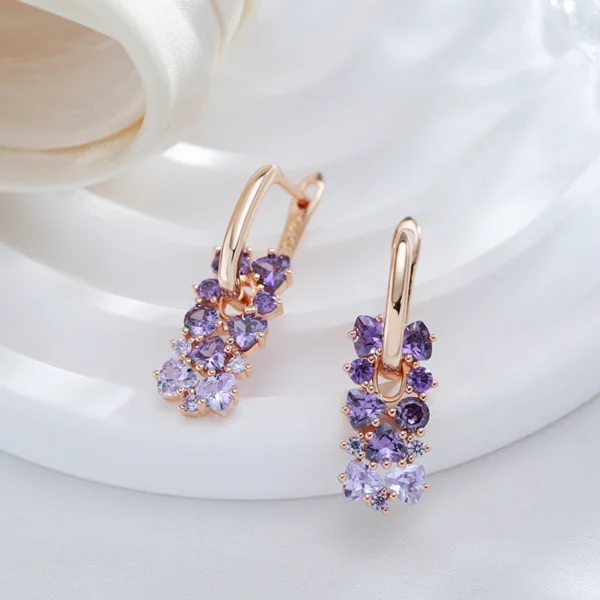 Shiny Purple Drop Luxury Earrings – Rose Gold & Zircon - Image 3