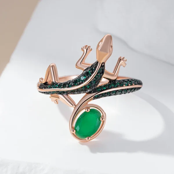 Green Lizard Luxury Ring – Rose Gold & Zircon – Image 3