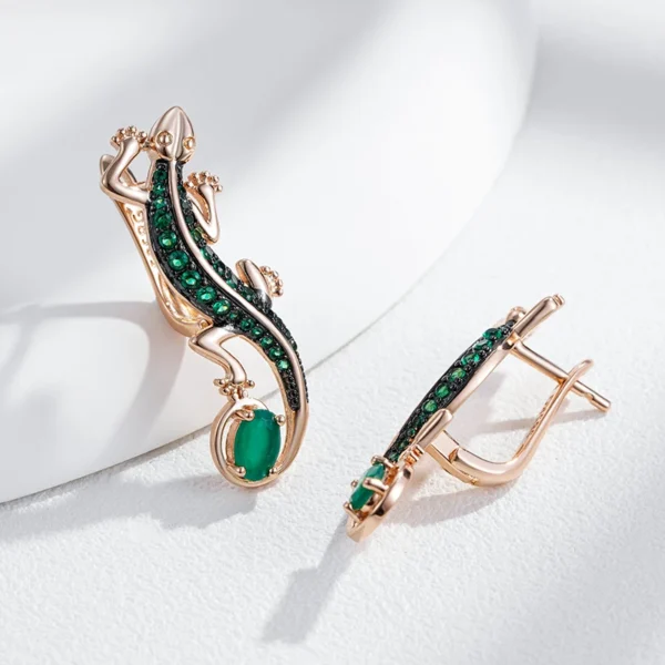Green Lizard Drop Luxury Earrings – Rose Gold & Zircon - Image 4