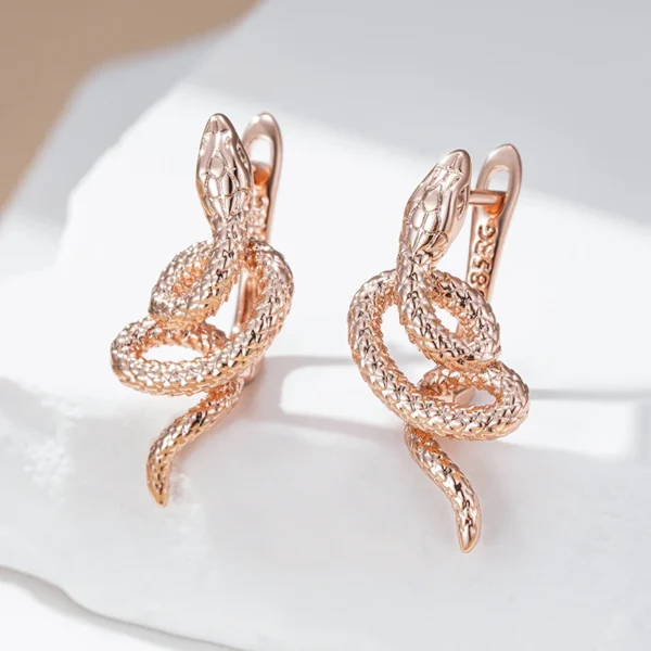 Snake Drop Vintage Luxury Earrings – Rose Gold & Zircon - Image 3