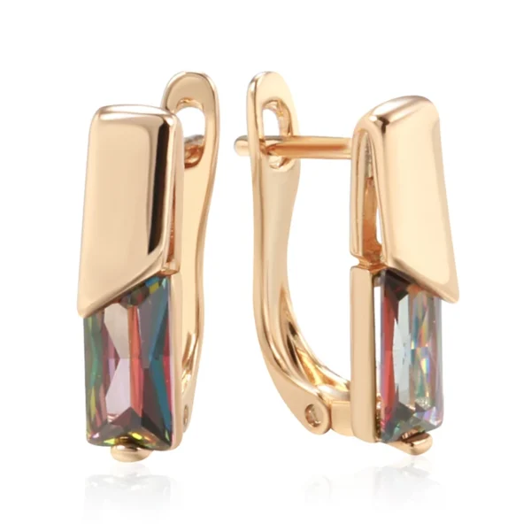 Square Colorful Drop Luxury Earrings – Rose Gold & Zircon