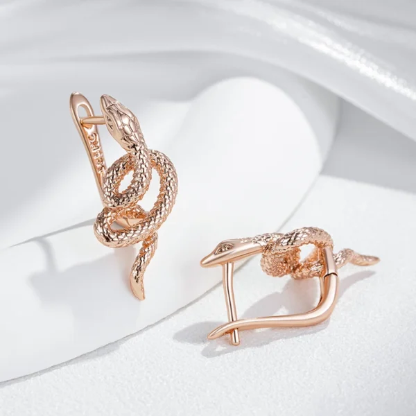 Snake Drop Vintage Luxury Earrings – Rose Gold & Zircon - Image 5