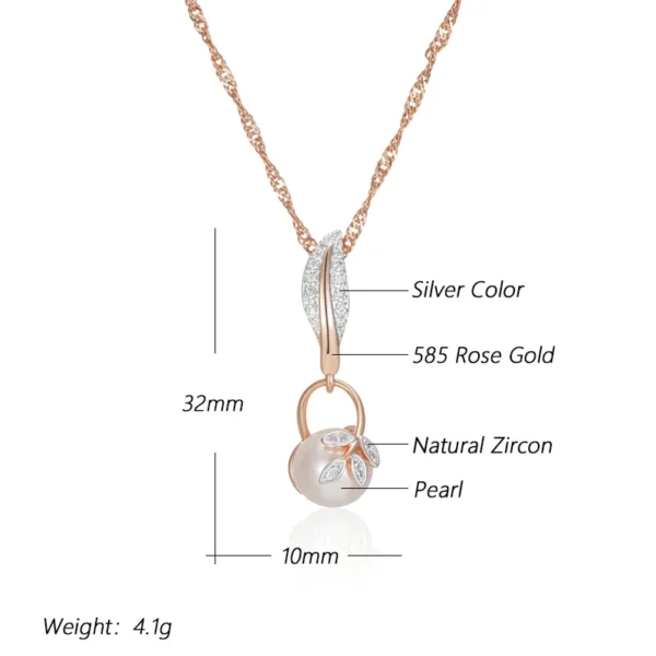 Crystal Flower Pearl Luxury Pendant Necklace – Rose Gold & Zircon – Image 2