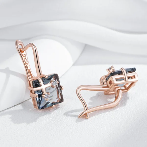 Shiny Grey Drop Vintage Luxury Earrings – Rose Gold & Zircon – Image 5