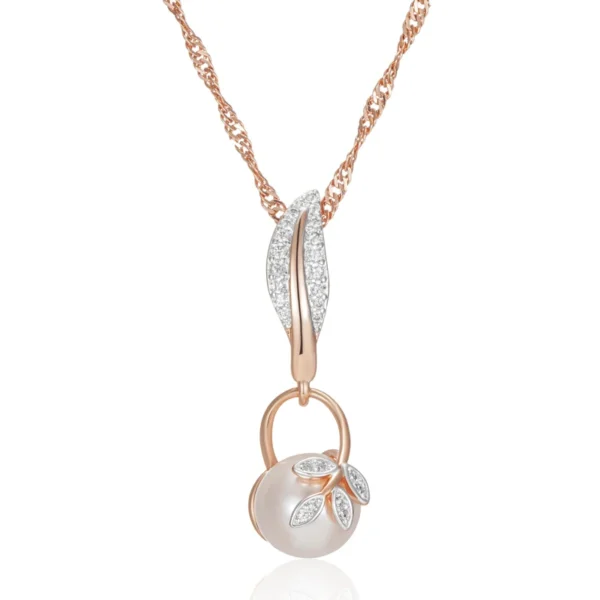 Crystal Flower Pearl Luxury Pendant Necklace – Rose Gold & Zircon