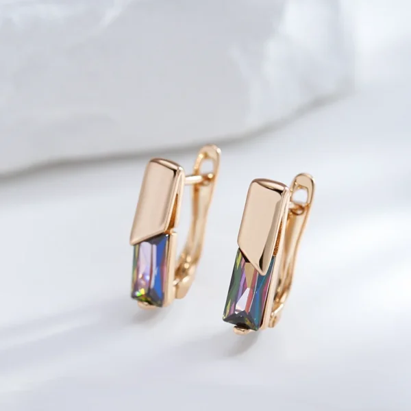 Square Colorful Drop Luxury Earrings – Rose Gold & Zircon – Image 3