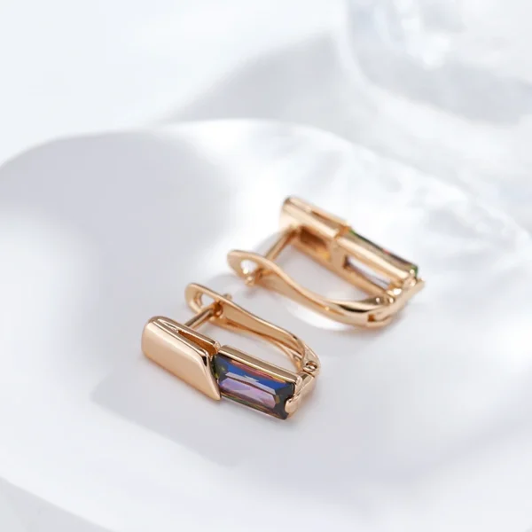 Square Colorful Drop Luxury Earrings – Rose Gold & Zircon – Image 4