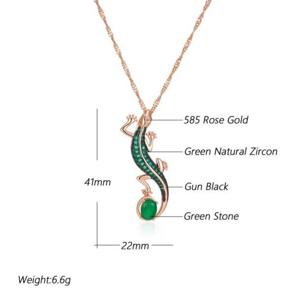 Green Lizard Luxury Pendant Necklace – Rose Gold & Zircon – Image 2