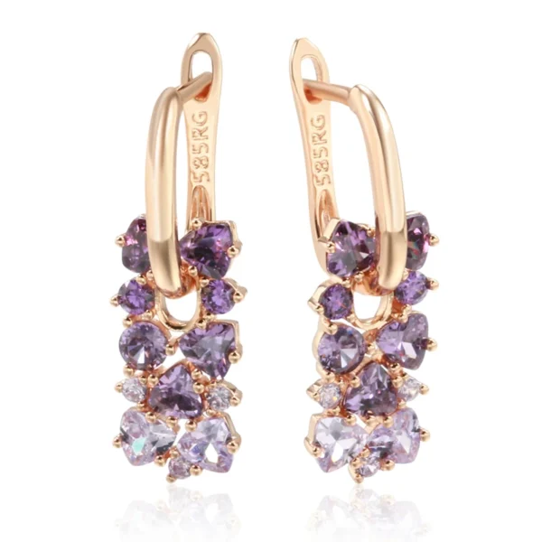 Shiny Purple Drop Luxury Earrings – Rose Gold & Zircon