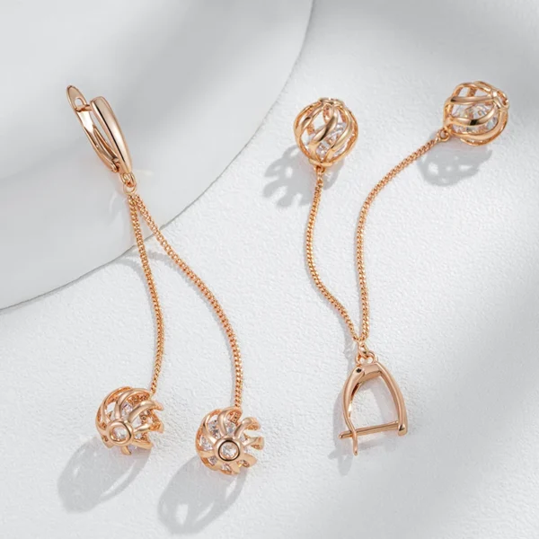 Long Tassel Drop Luxury Earrings – Rose Gold & Zircon - Image 4