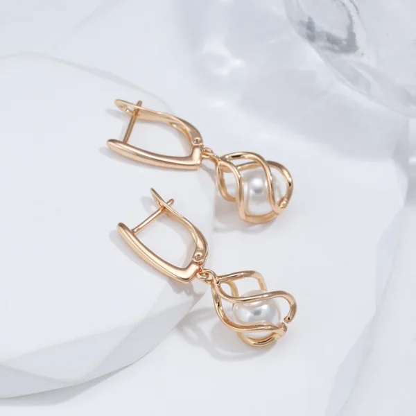 Hollow Pearl Drop Luxury Earrings – Rose Gold & Zircon – Image 5