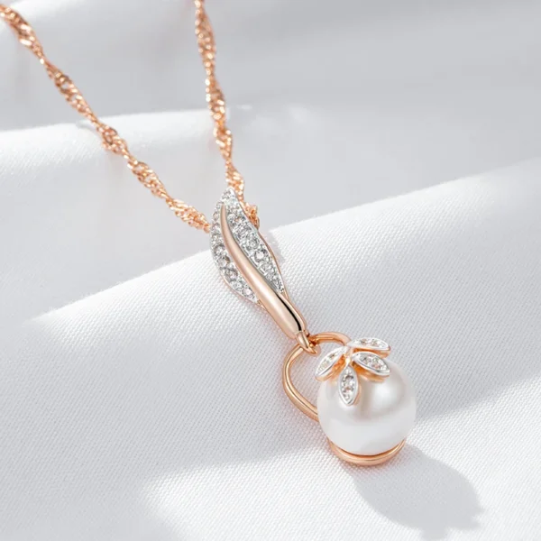 Crystal Flower Pearl Luxury Pendant Necklace – Rose Gold & Zircon – Image 5