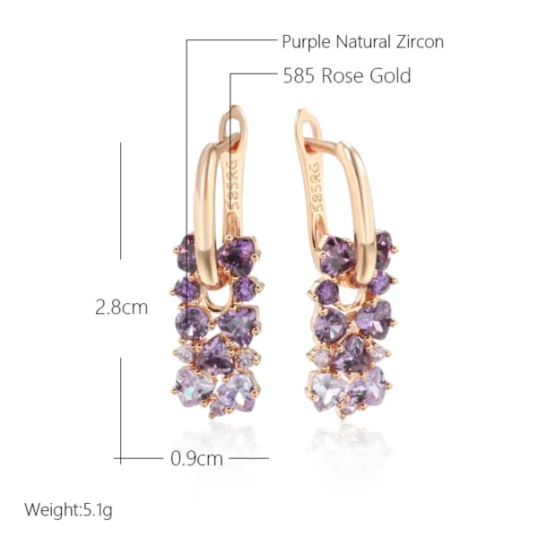 Shiny Purple Drop Luxury Earrings – Rose Gold & Zircon - Image 2
