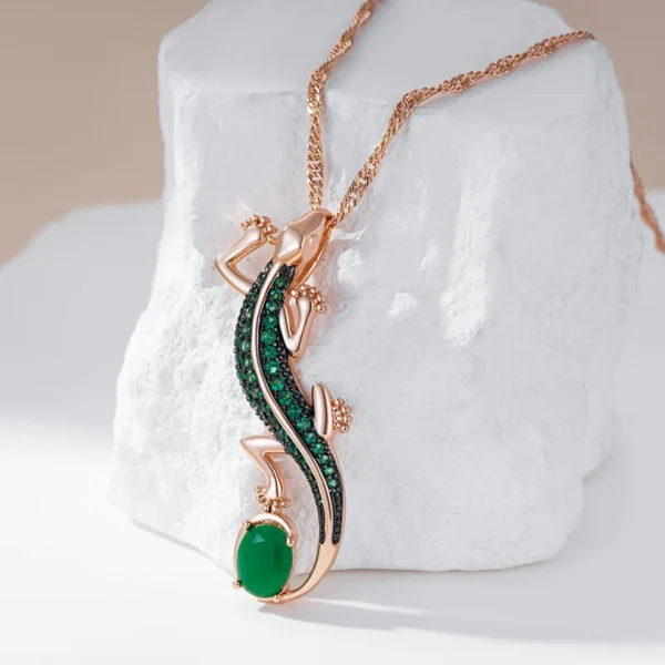 Green Lizard Luxury Pendant Necklace – Rose Gold & Zircon – Image 3