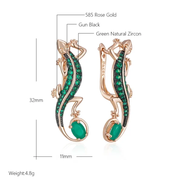 Green Lizard Drop Luxury Earrings – Rose Gold & Zircon - Image 2