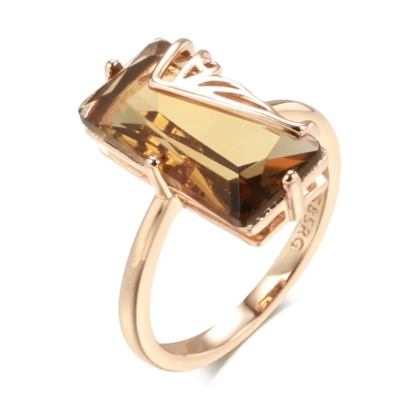 Elegant Light Brown Square Luxury Ring – Rose Gold & Zircon