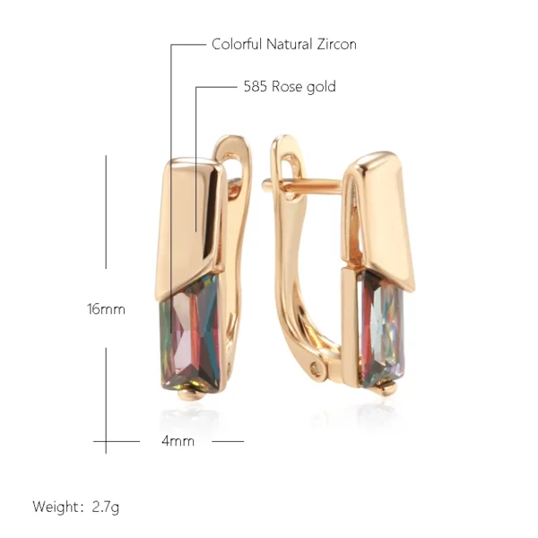 Square Colorful Drop Luxury Earrings – Rose Gold & Zircon – Image 2