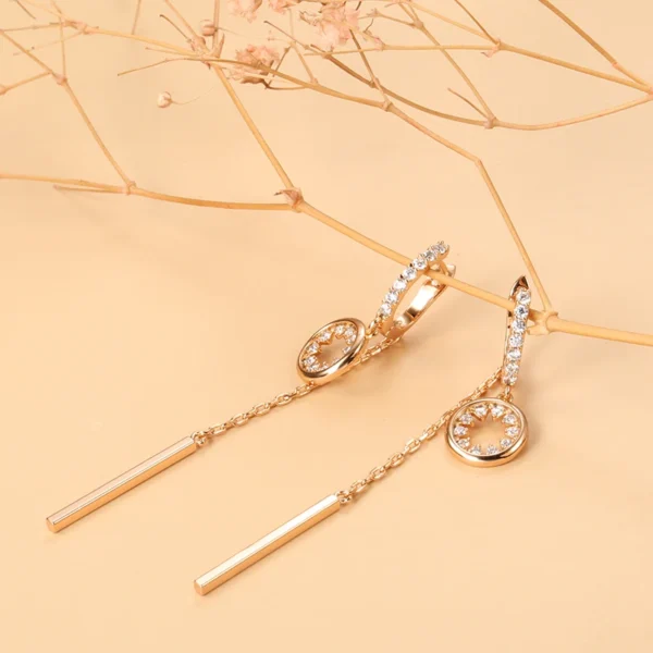 Long Tassel Dangle Luxury Earrings – Rose Gold & Zircon – Image 5