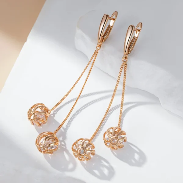 Long Tassel Drop Luxury Earrings – Rose Gold & Zircon - Image 3